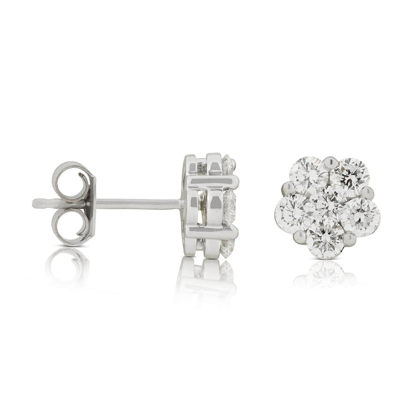 2 Carat Diamond Floral Cluster Stud Earrings in 14kt White Gold