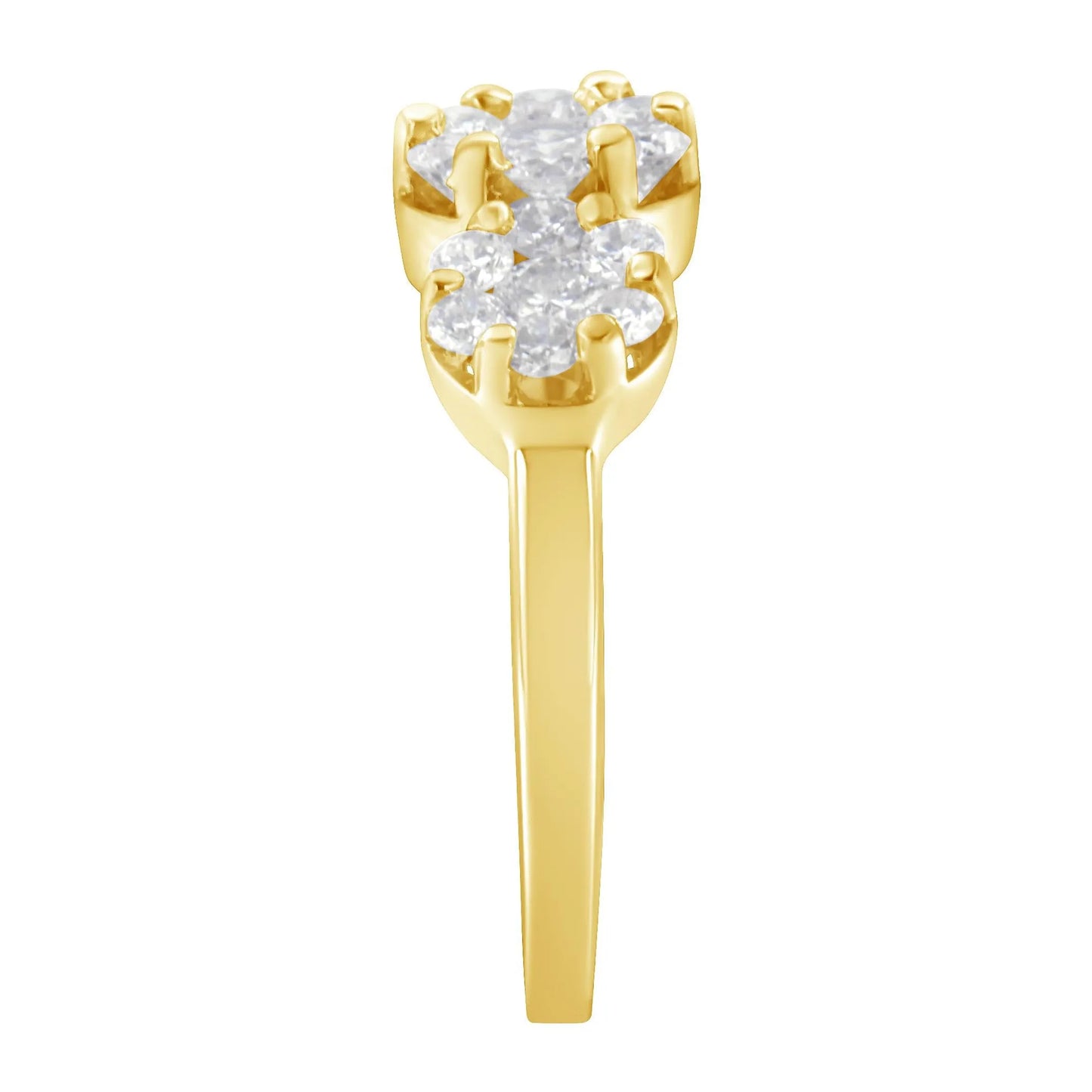 1 1/4 Carat Brilliant-Cut Diamond Three Round Floral Clusters Ring in 14K Yellow Gold