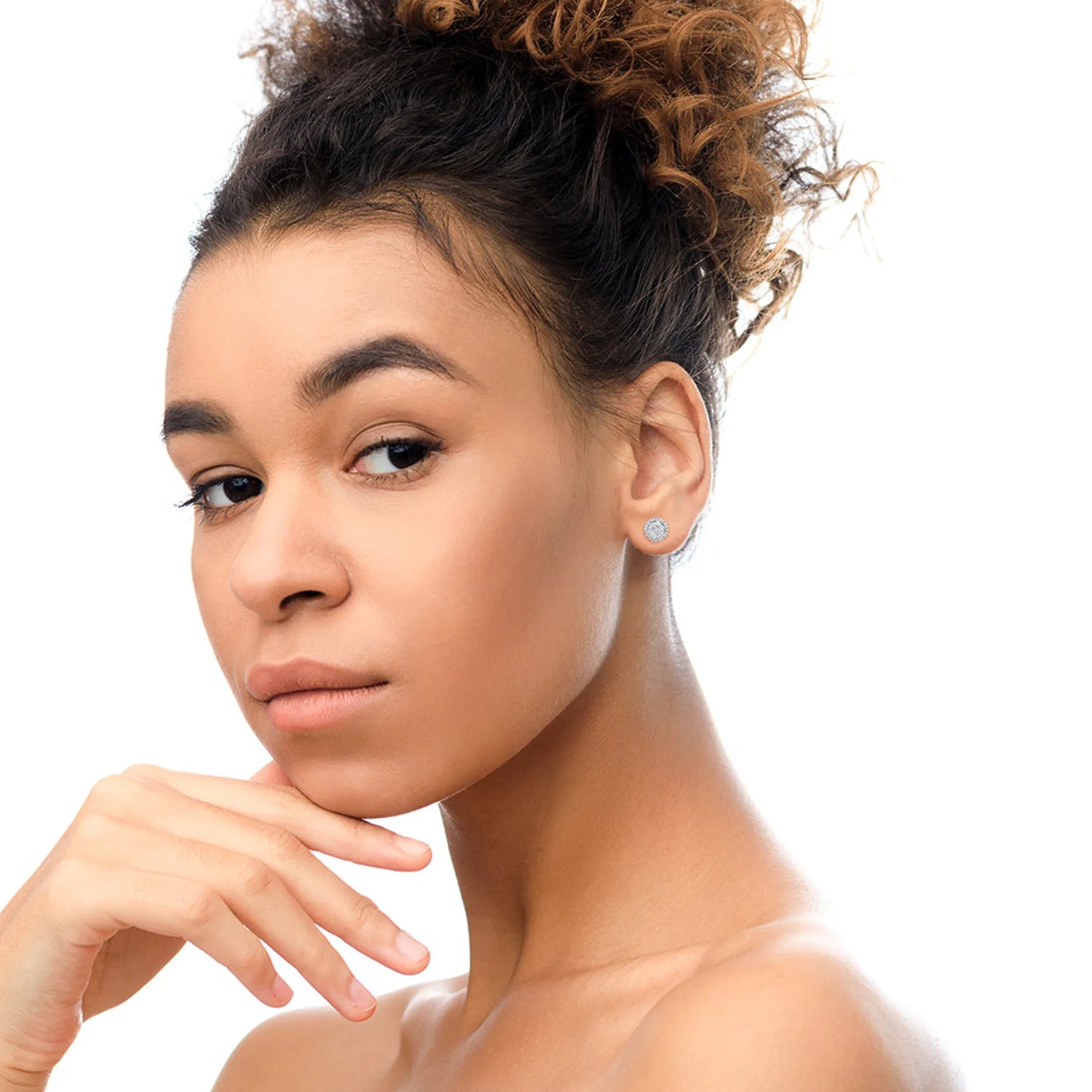 1 Carat Brilliant-Cut Diamond Halo-Style Cluster Round Button Stud Earrings in 14K White Gold