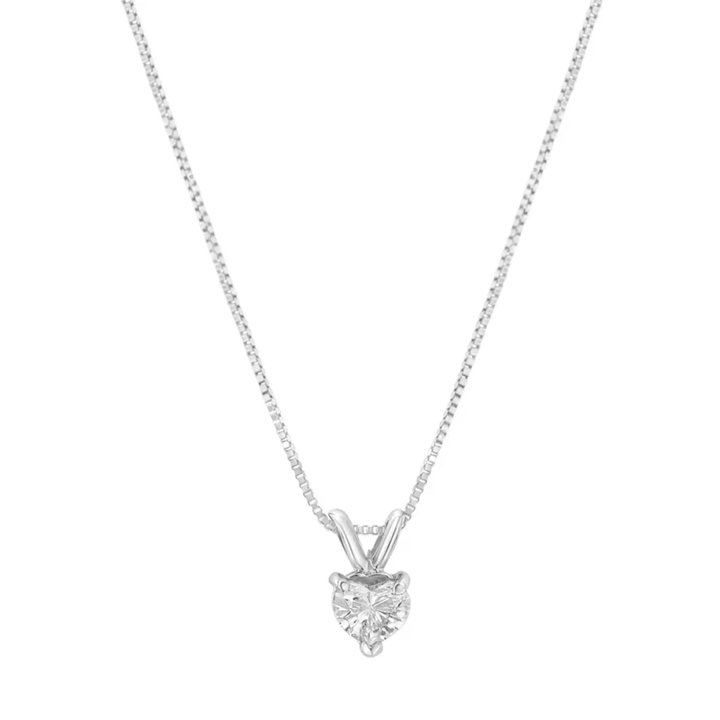 3-Prong Set Heart Shaped Solitaire Diamond Necklace in 14K White Gold