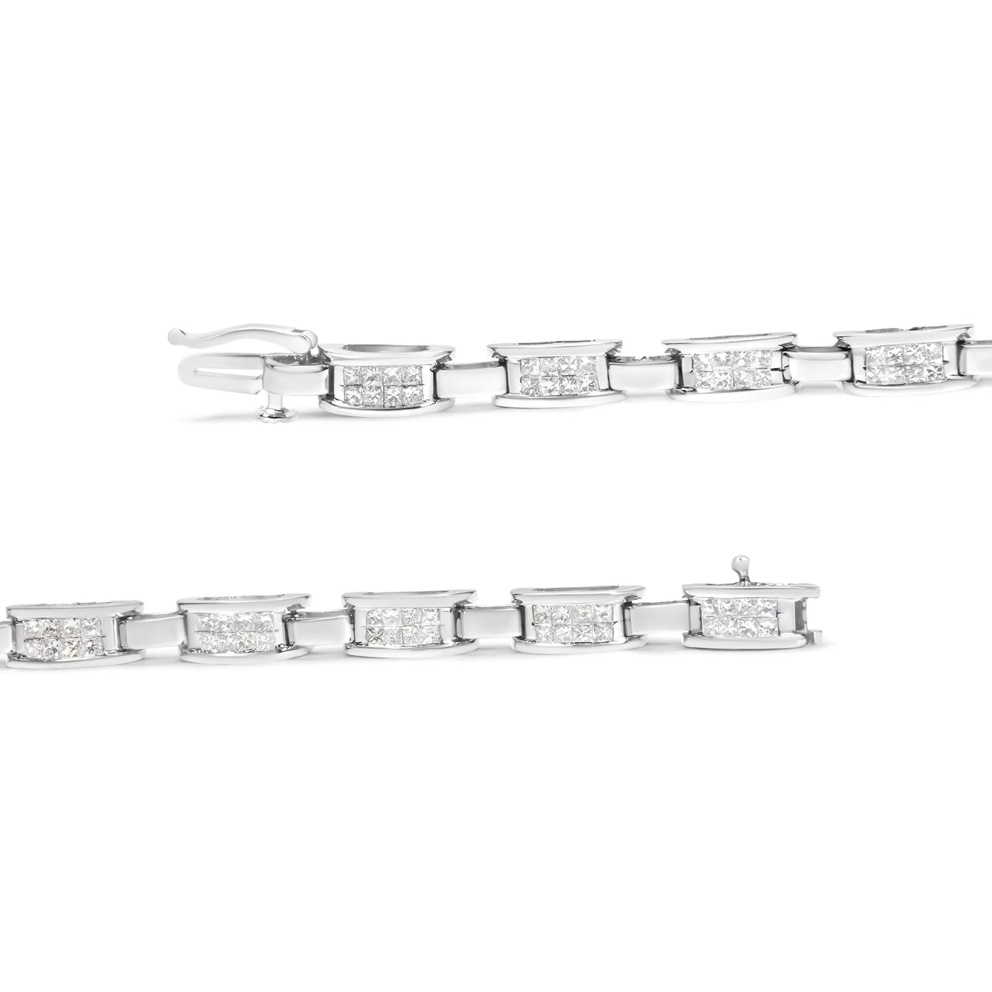 2 Carat Princess-Cut Invisible Set Diamond Rectangular Link Bracelet in 14K White Gold