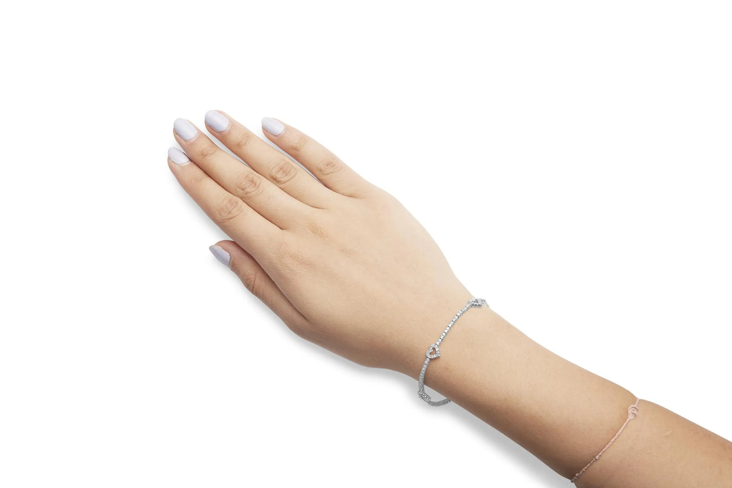 1 1/2 Carat Diamond Heart Station Strand Bracelet in 14K White Gold