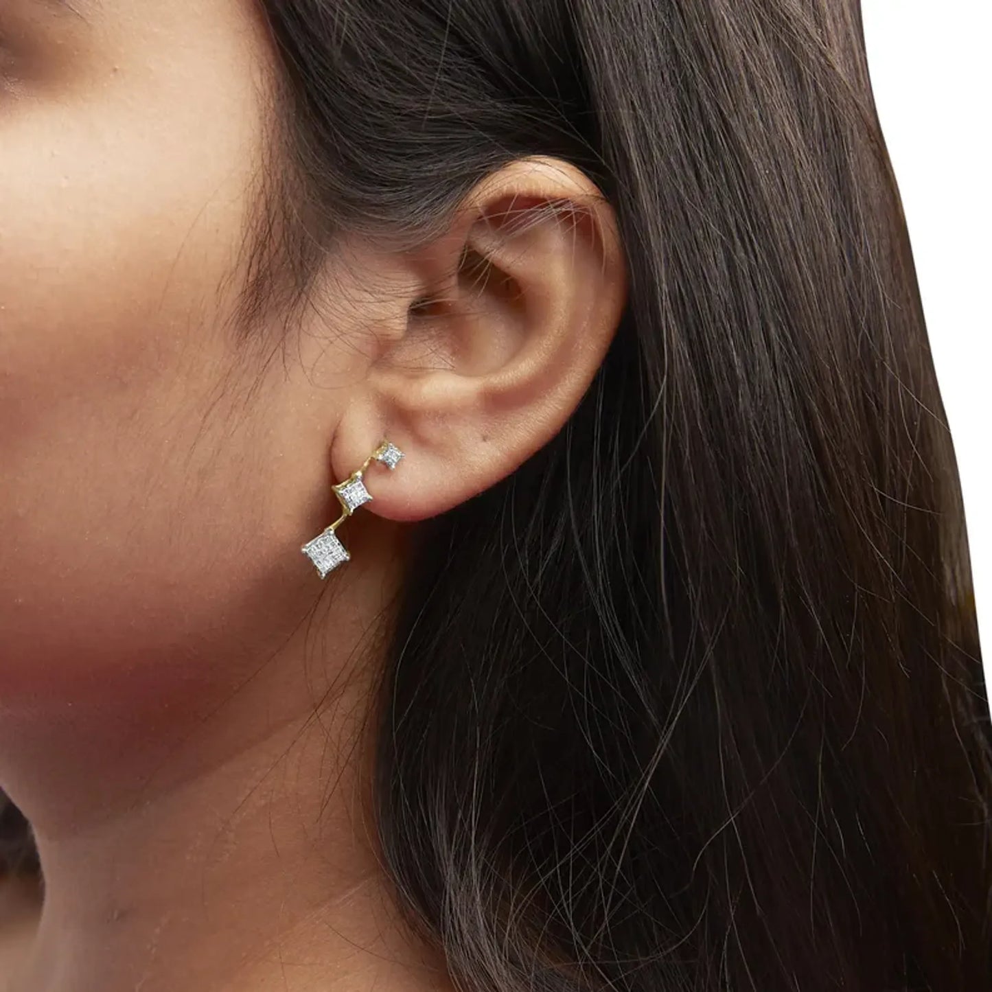 1 Carat Princess Cut Diamond Earrings in 14K Yellow Gold