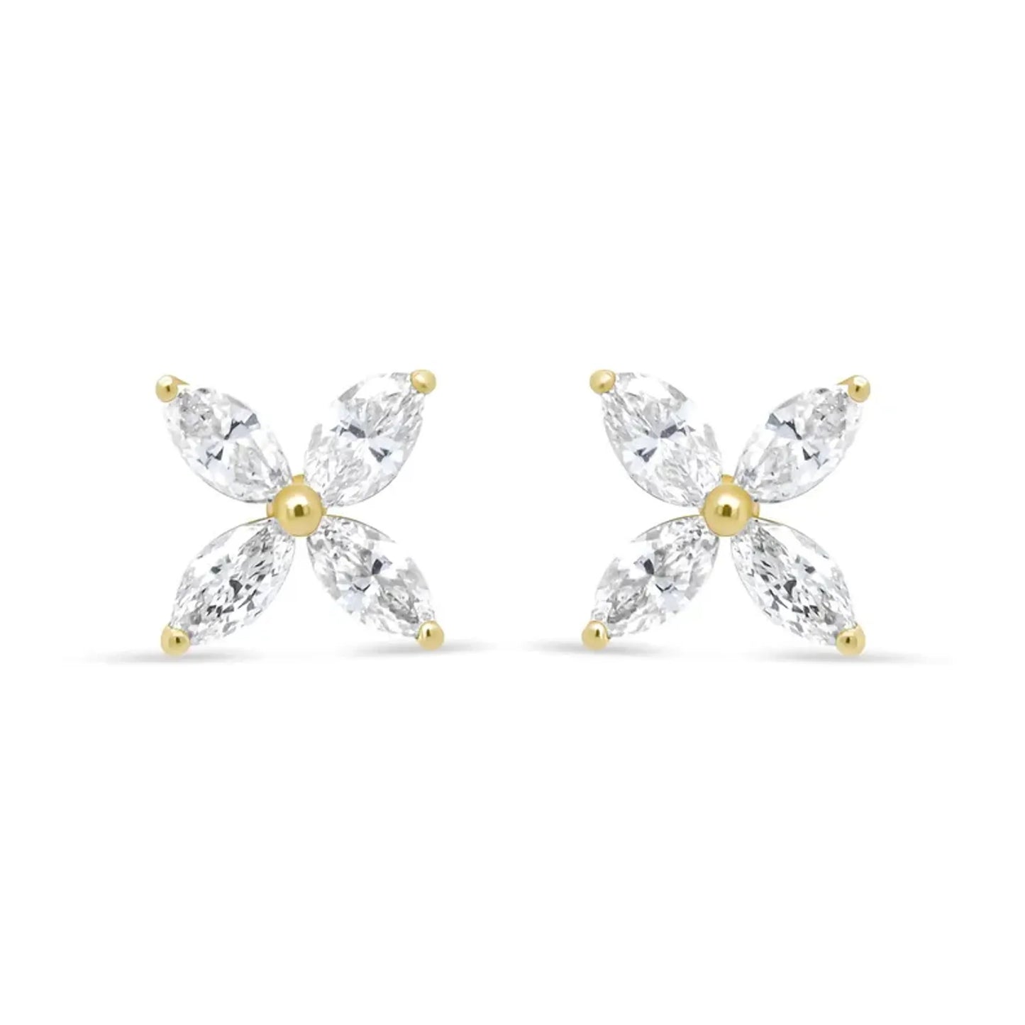 Marquise Diamond 8-Stone Floral Leaf Stud Earrings in 14K White or Yellow Gold