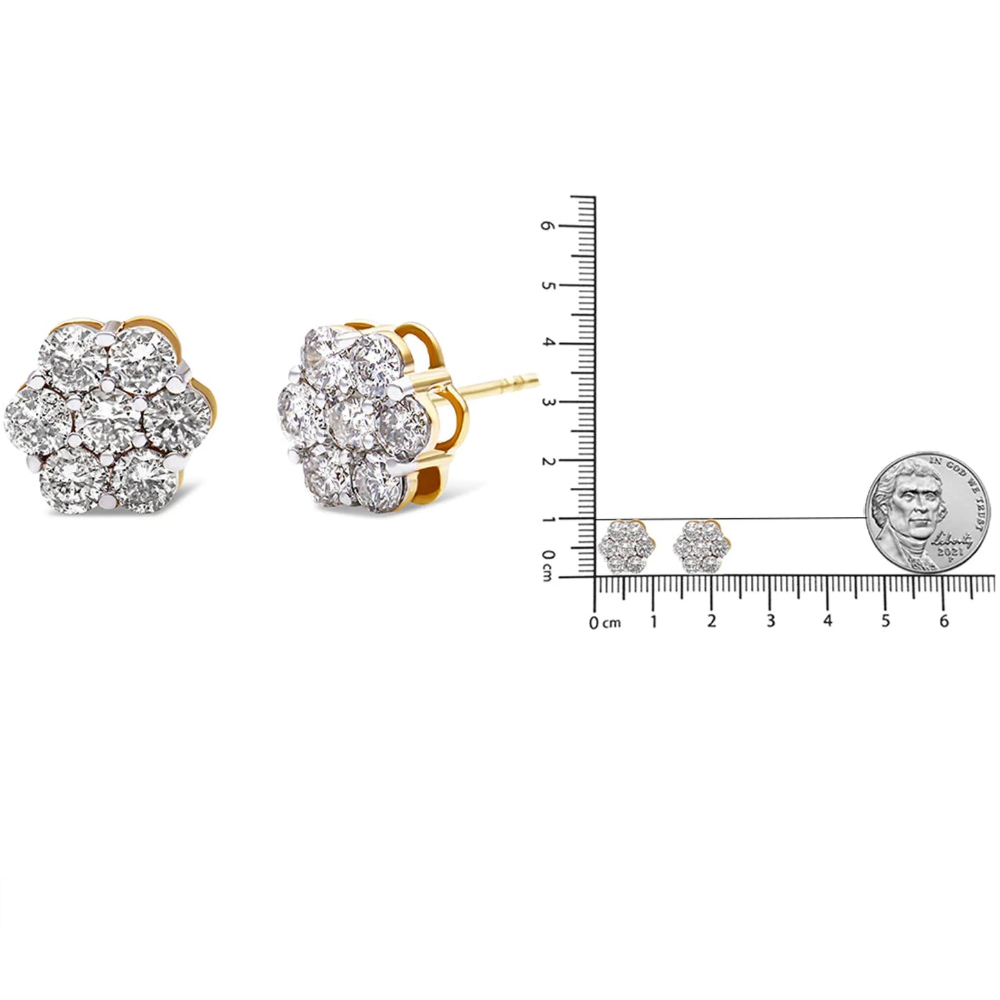 2 Carat Diamond Floral Cluster Sud Earrings in 14K Yellow Gold