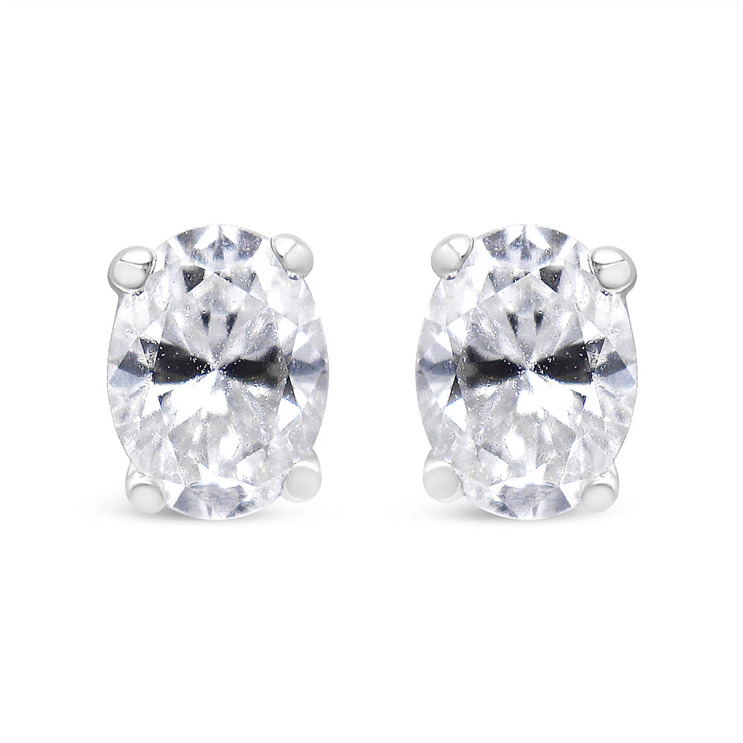 Oval Solitaire Diamond Stud Earrings in 14K White Gold
