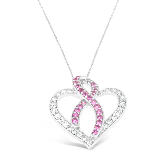 1 Carat Diamond And Pink Sapphire Gemstone Pendant Necklace in 14K White Gold