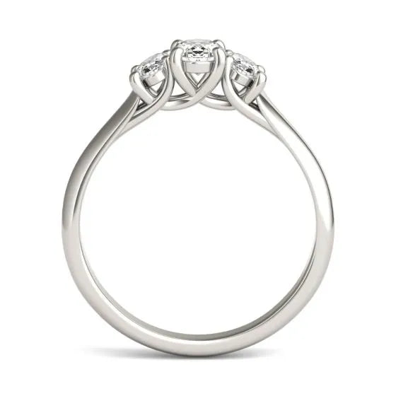1 Carat Oval Diamond Three Stone Engagement Ring 14K White Gold