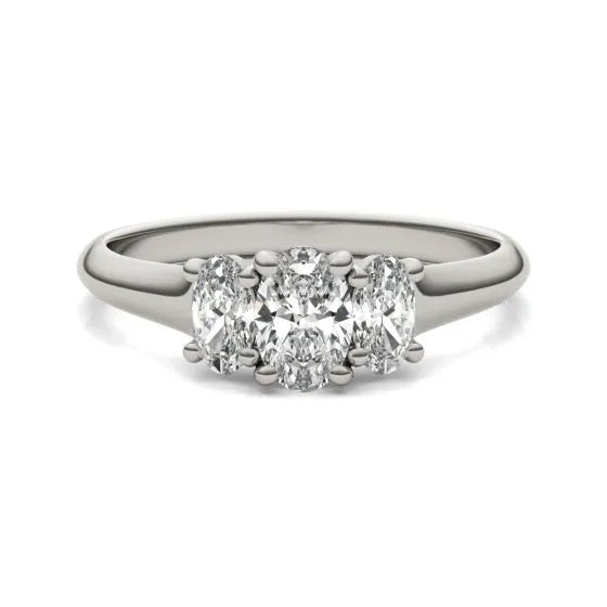 1 Carat Oval Diamond Three Stone Engagement Ring 14K White Gold