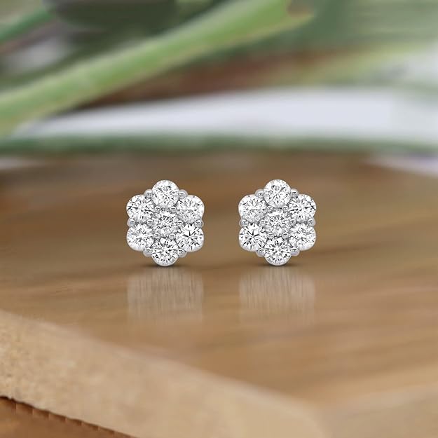 2 Carat Diamond Floral Cluster Stud Earrings in 14kt White Gold