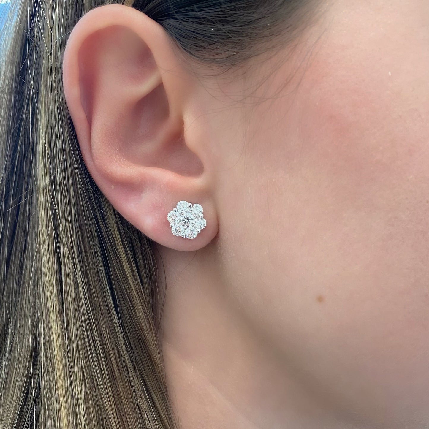 2 Carat Diamond Floral Cluster Stud Earrings in 14kt White Gold