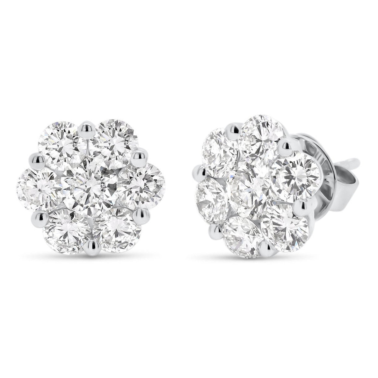 2 Carat Diamond Floral Cluster Stud Earrings in 14kt White Gold