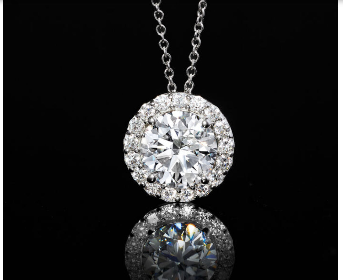 2 Carat Diamond Halo Pendant Necklace in 14kt White Gold