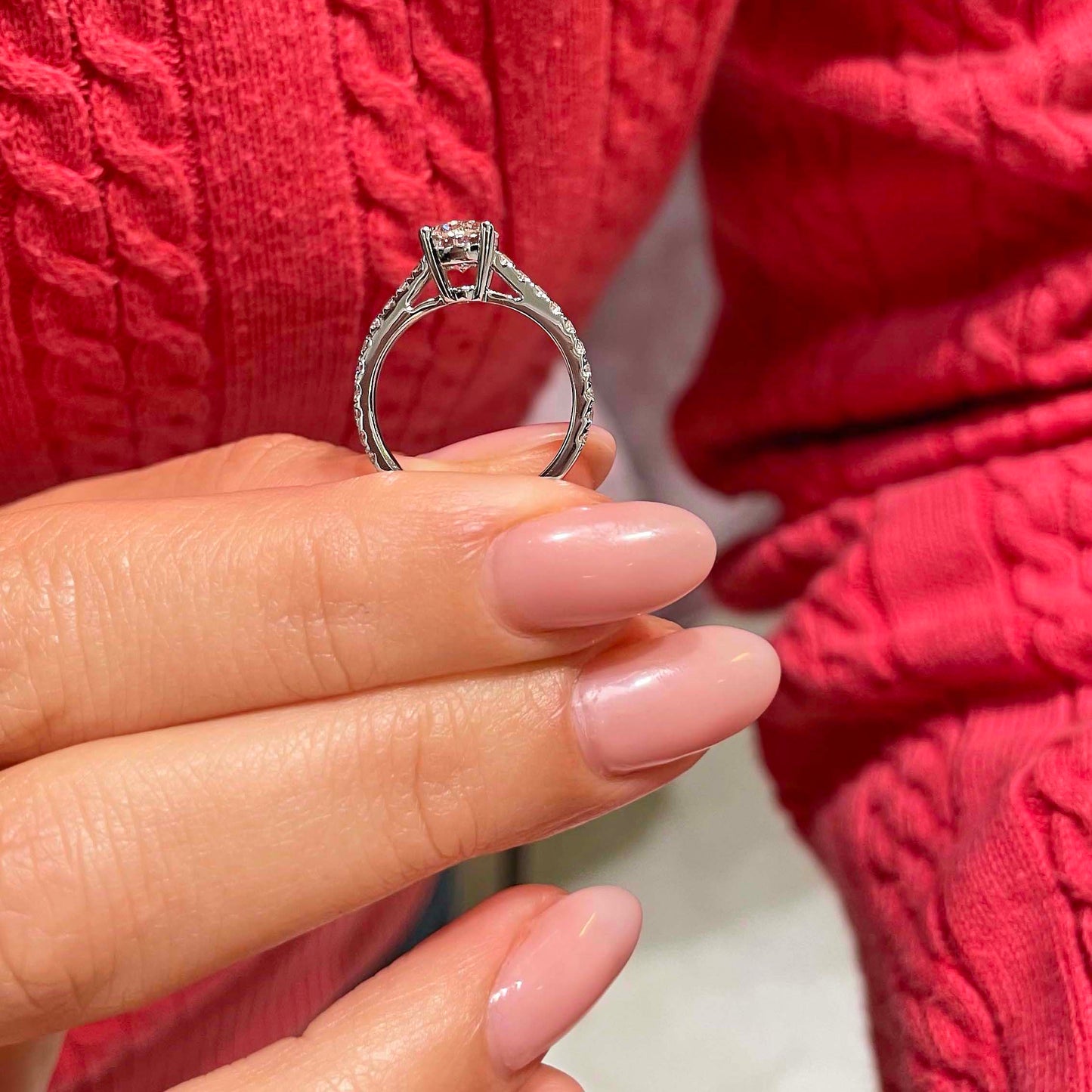 Round Brilliant Diamond Channel Setting Engagement Ring in 14K White Gold