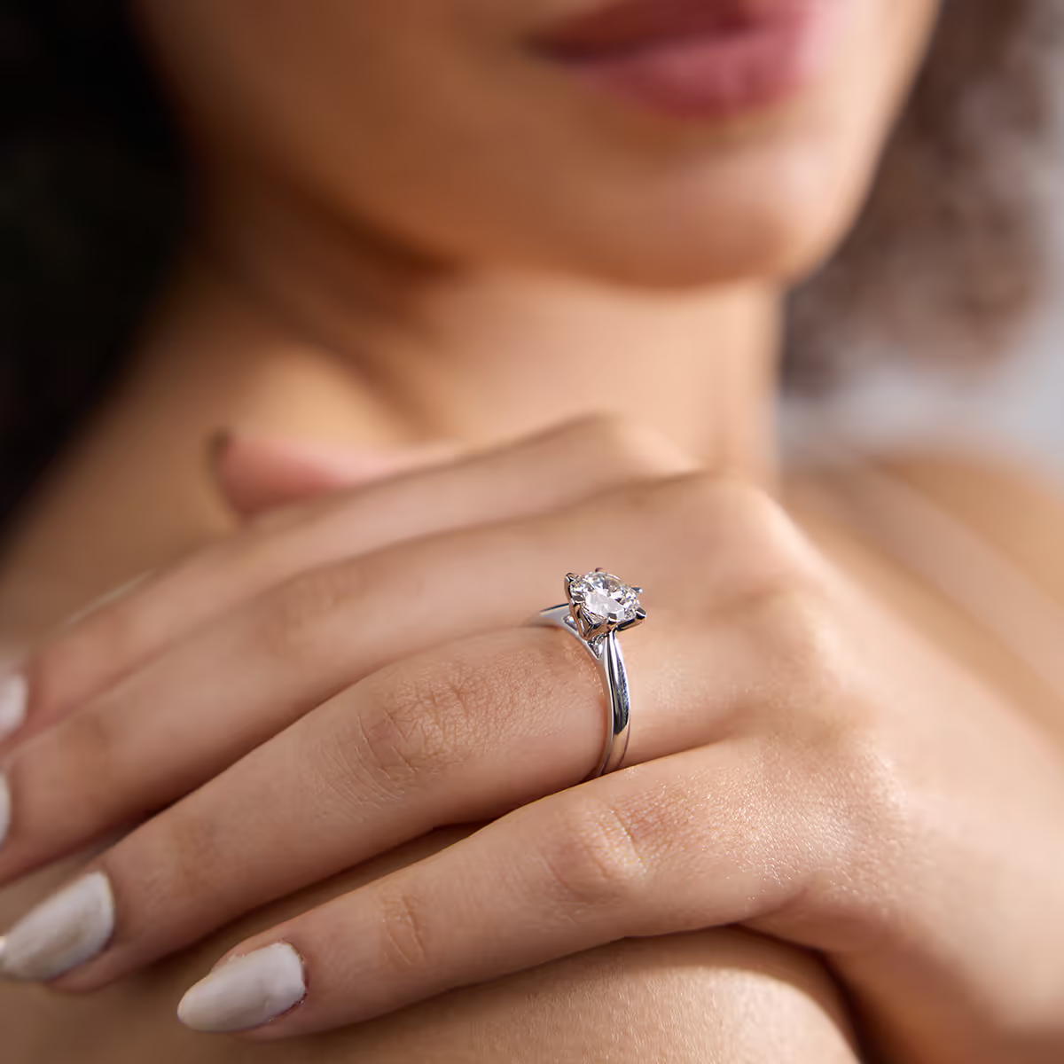 1 1/2 Carat Oval Diamond Solitaire Engagement Ring 14K White Gold
