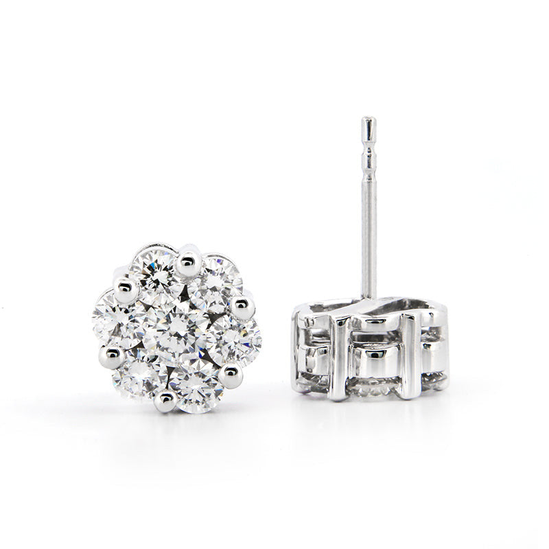 2 Carat Diamond Floral Cluster Stud Earrings in 14kt White Gold
