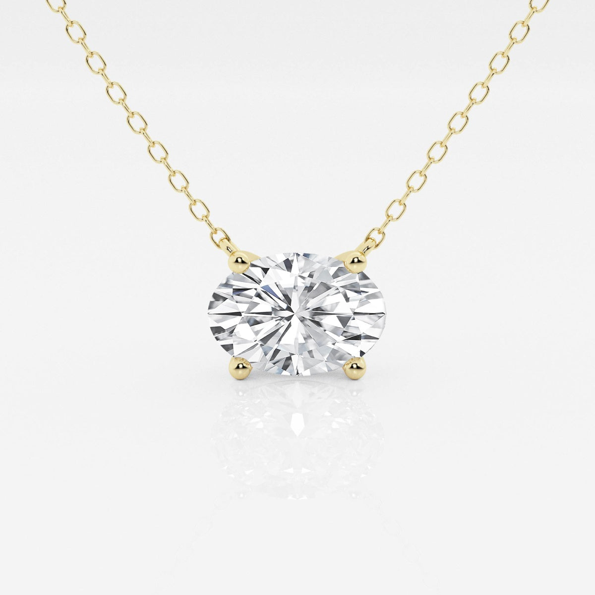 Oval Diamond Solitaire Pendant In White or Yellow Gold