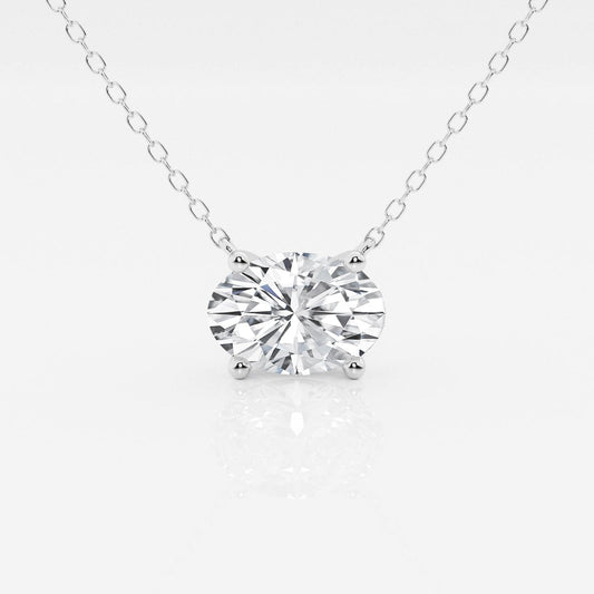 Oval Diamond Solitaire Pendant In 14K White or Yellow Gold