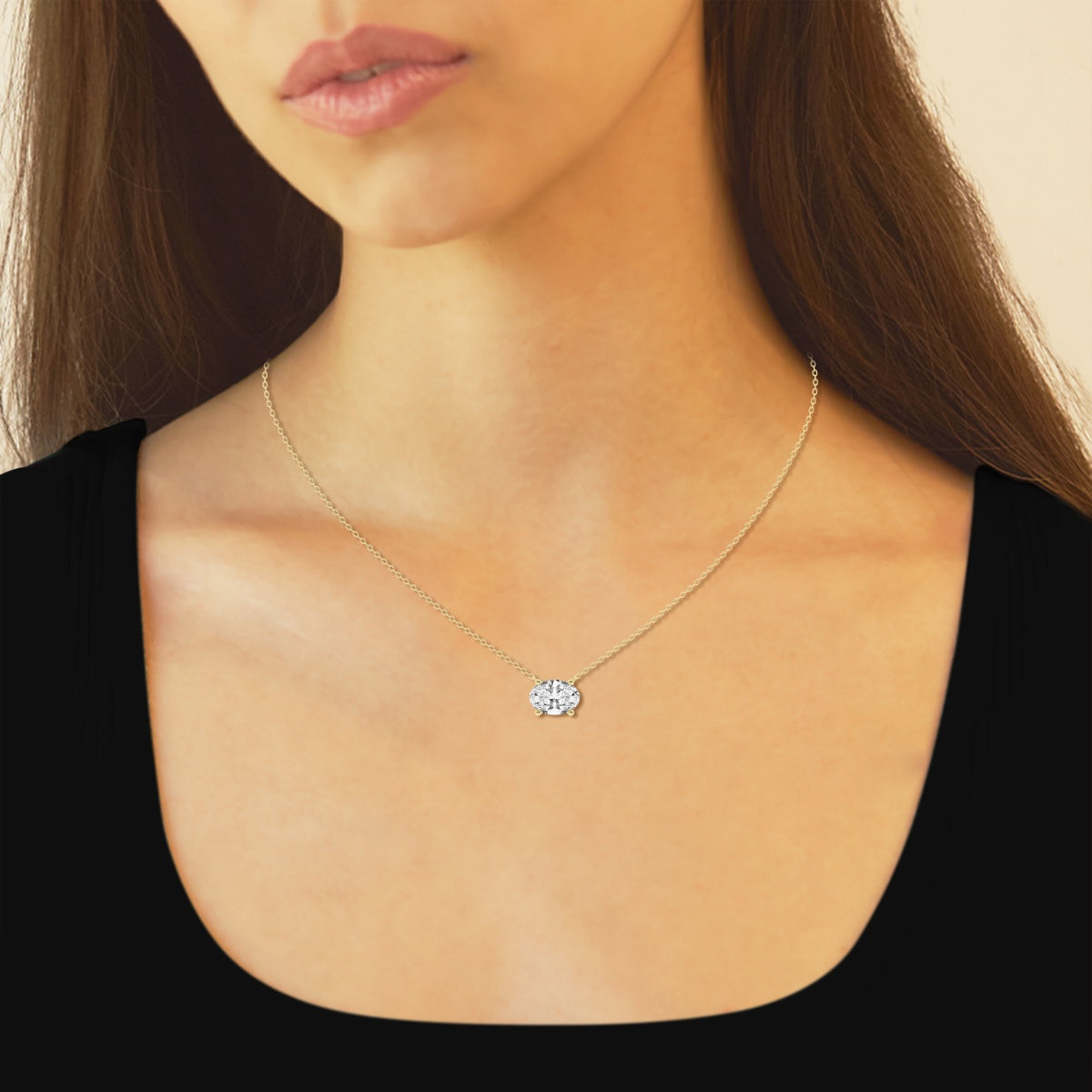Oval Diamond Solitaire Pendant In White or Yellow Gold