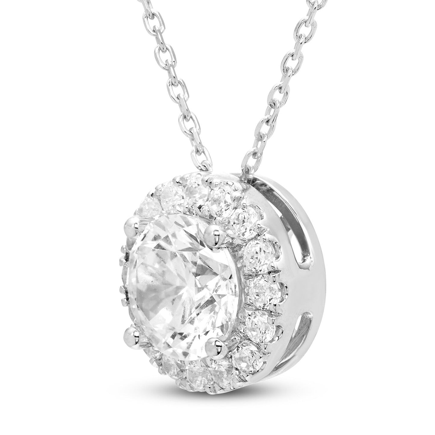 2 Carat Diamond Halo Pendant Necklace in 14kt White Gold