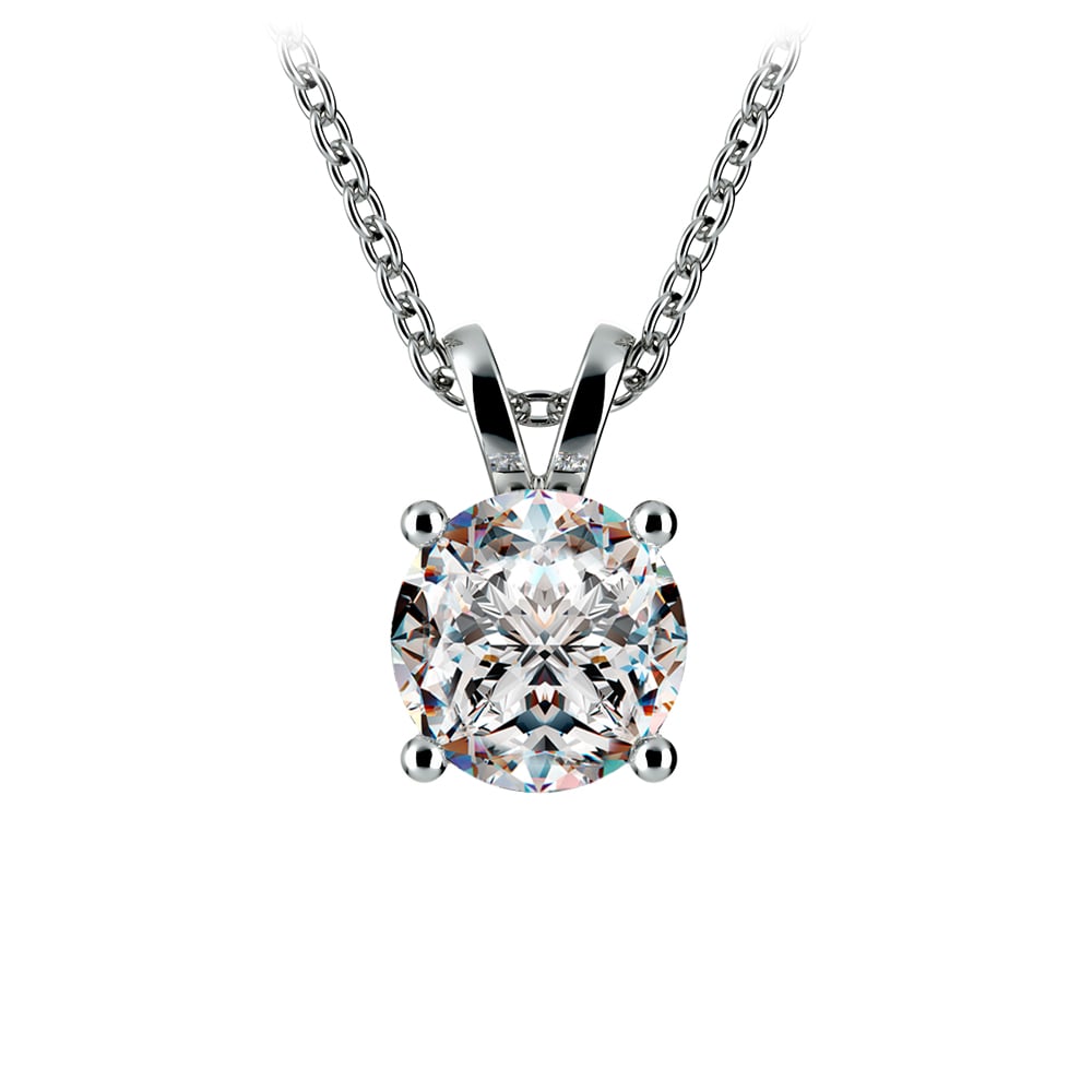 1/2 or 3/4 Carat Prong Set Round Diamond Pendant In White or Yellow Gold