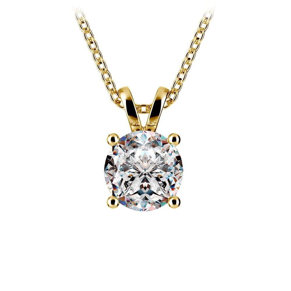 1 1/2 Carat Prong Set Round Diamond Pendant In 14K White or Yellow Gold