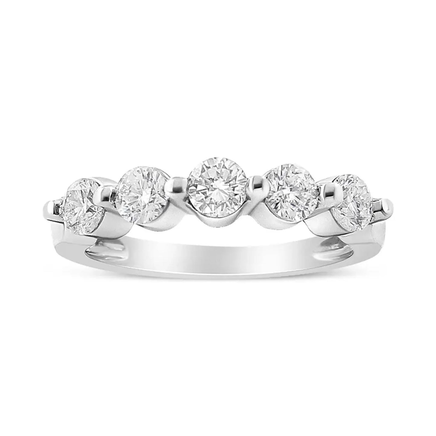 1 Carat Brilliant Round Cut Diamond 5-Stone Band Ring in 14K White Gold