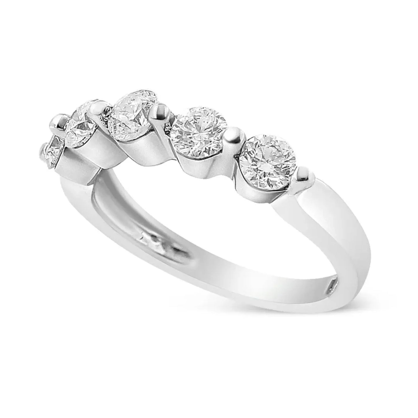 1 Carat Brilliant Round Cut Diamond 5-Stone Band Ring in 14K White Gold
