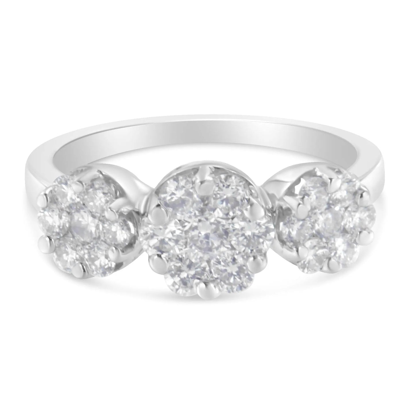 1 1/4 Carat Brilliant-Cut Diamond Three Round Floral Clusters Ring in 14K White Gold