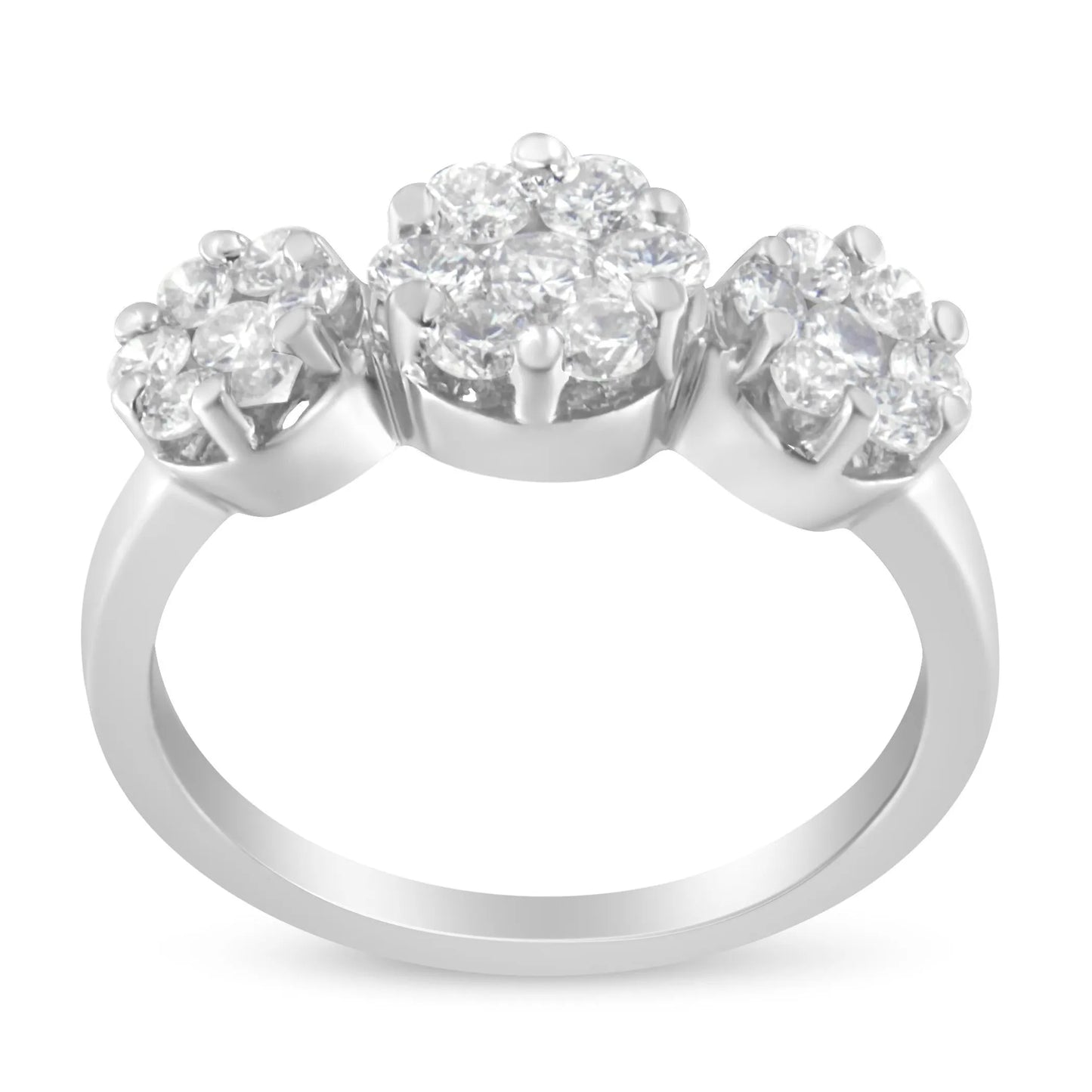 1 1/4 Carat Brilliant-Cut Diamond Three Round Floral Clusters Ring in 14K White Gold