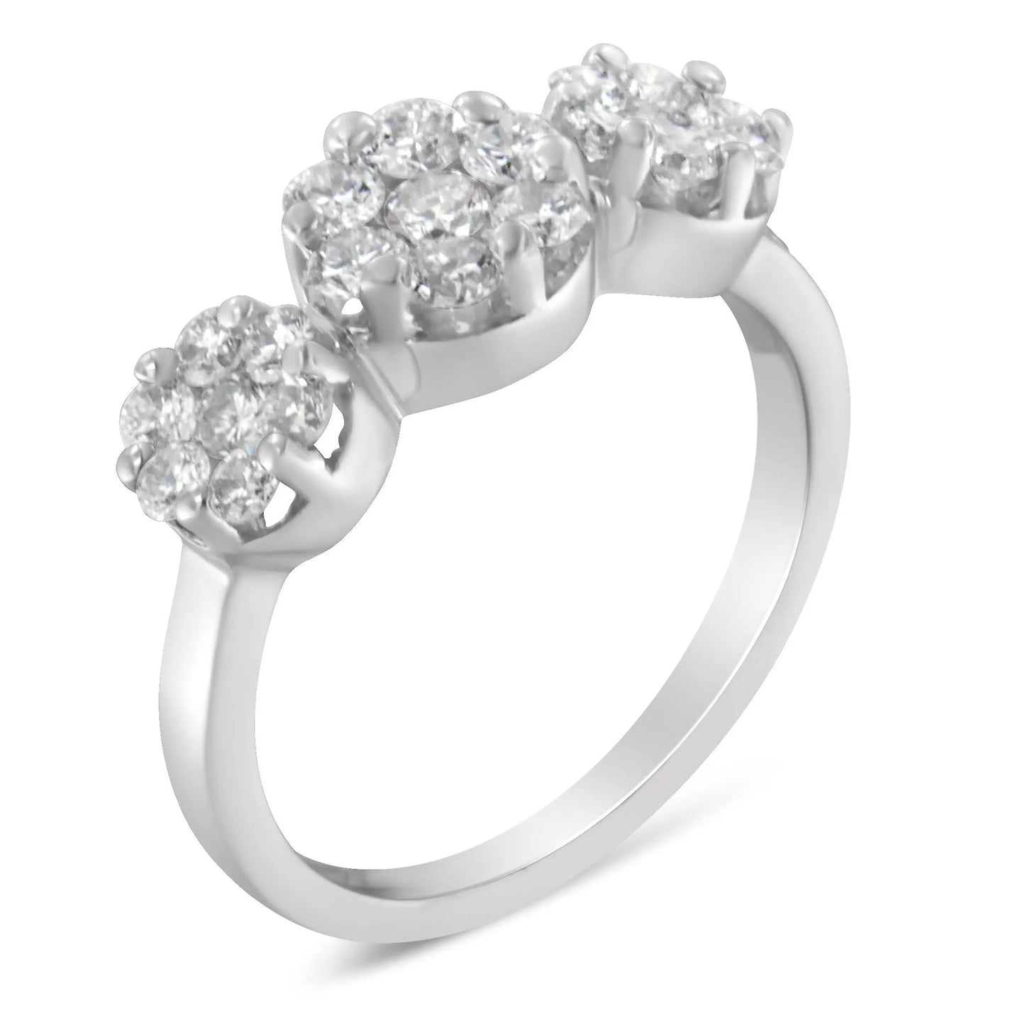 1 1/4 Carat Brilliant-Cut Diamond Three Round Floral Clusters Ring in 14K White Gold