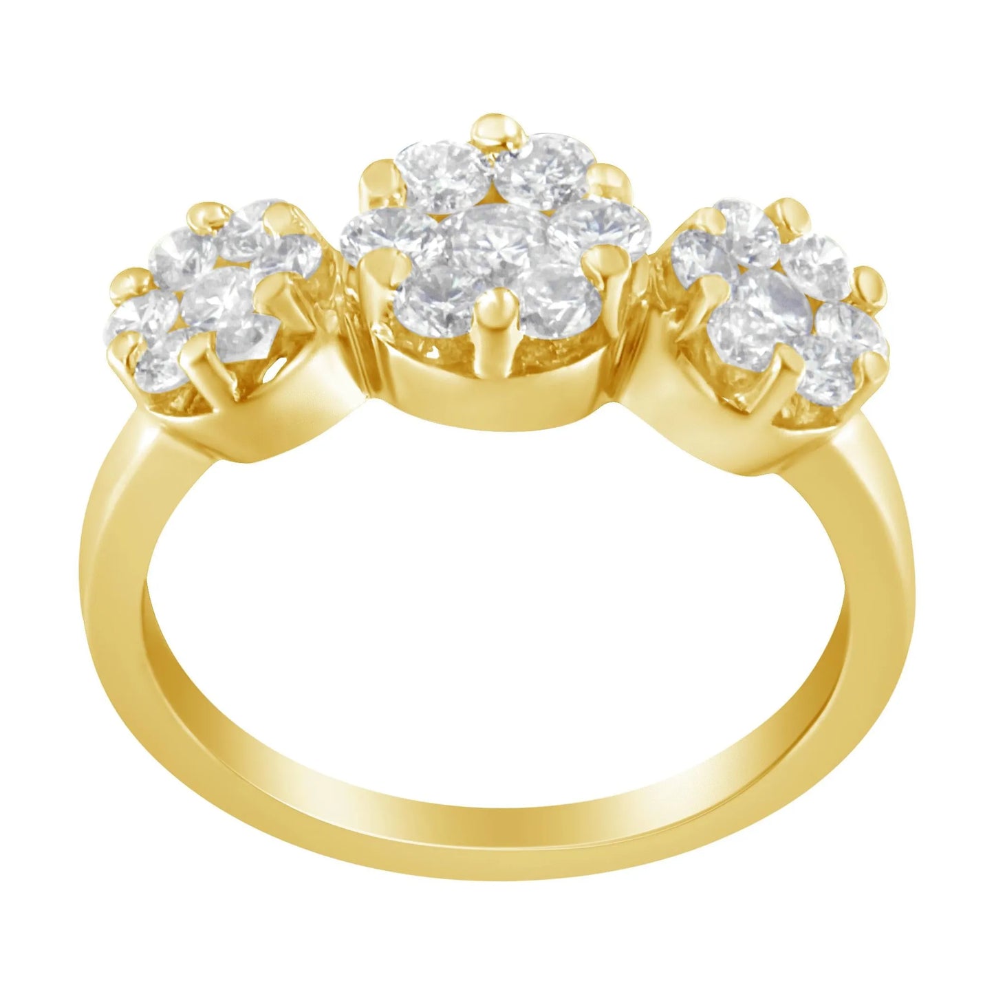 1 1/4 Carat Brilliant-Cut Diamond Three Round Floral Clusters Ring in 14K Yellow Gold
