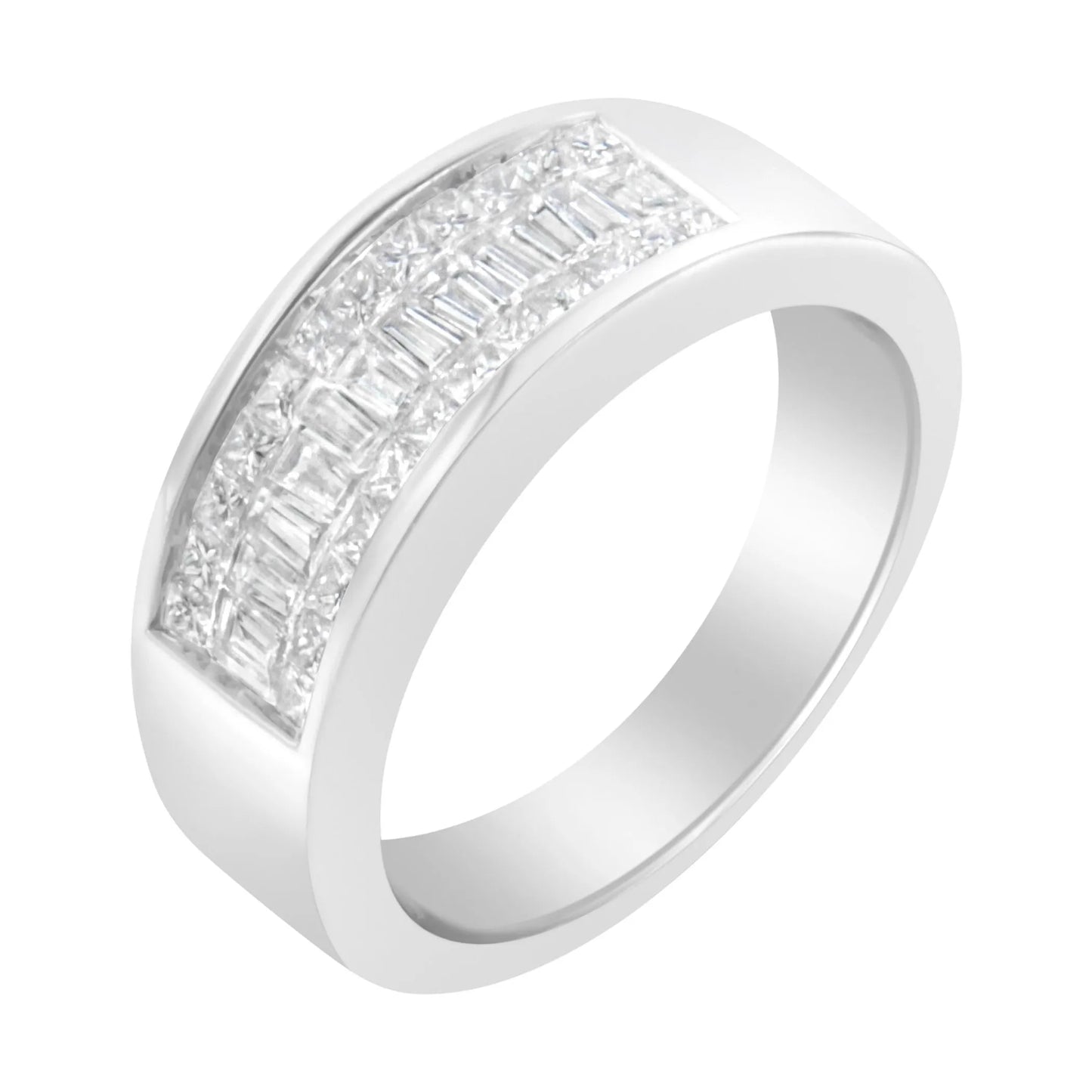 1 Carat Princess and Baguette-cut Diamond Ring in 14K White Gold