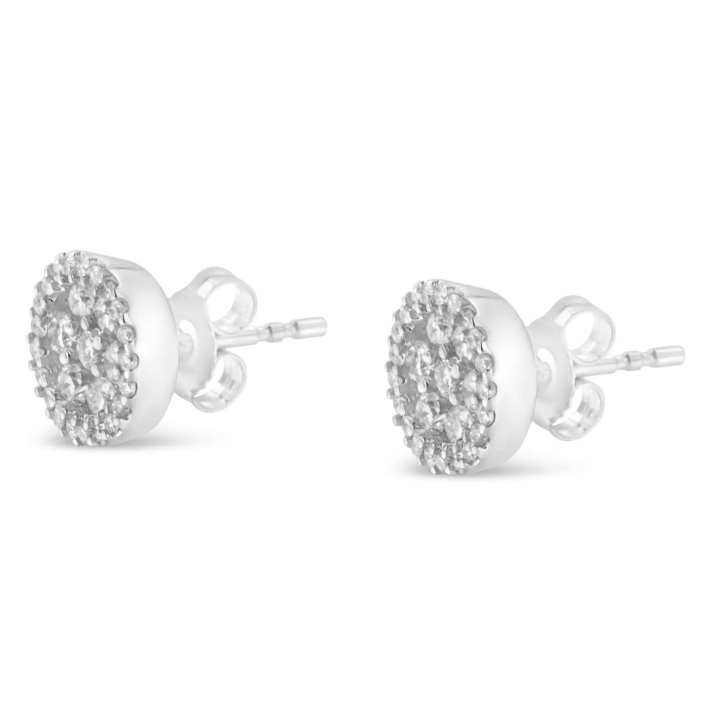 1 Carat Brilliant-Cut Diamond Halo-Style Cluster Round Button Stud Earrings in 14K White Gold