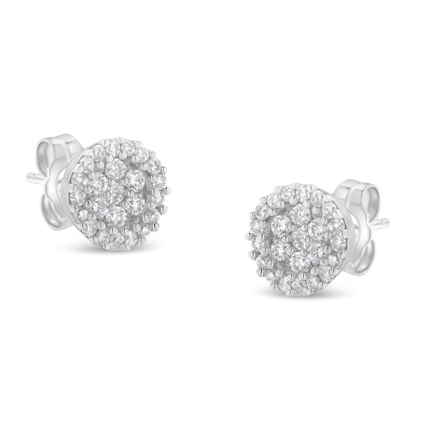 1/2 Carat Brilliant-Cut Diamond Halo-Style Cluster Round Button Stud Earrings in 14K White Gold