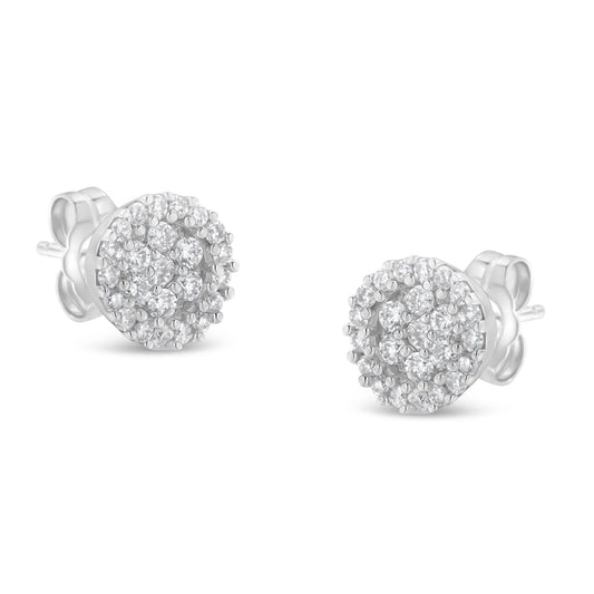 1/2 Carat Brilliant-Cut Diamond Halo-Style Cluster Round Button Stud Earrings in 14K White Gold