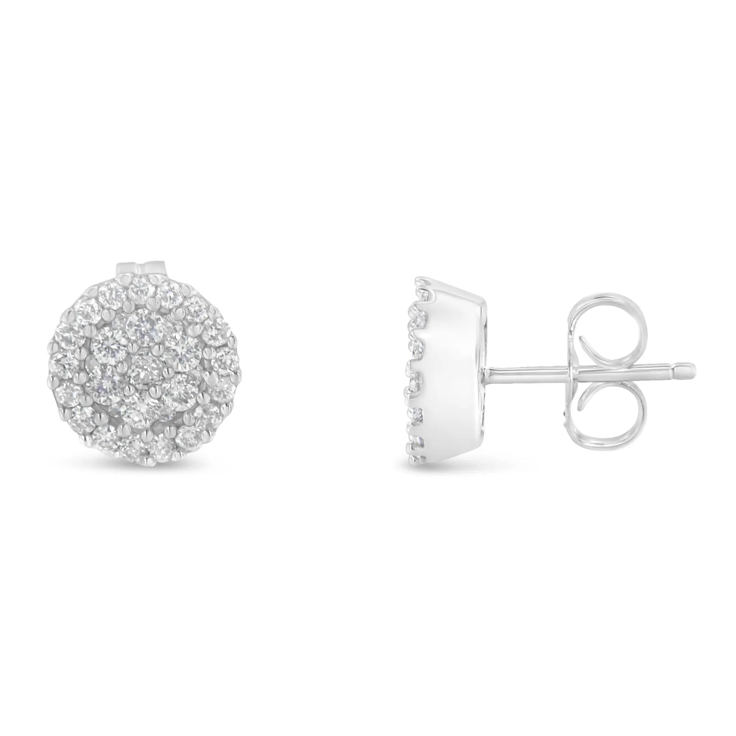 1/2 Carat Brilliant-Cut Diamond Halo-Style Cluster Round Button Stud Earrings in 14K White Gold