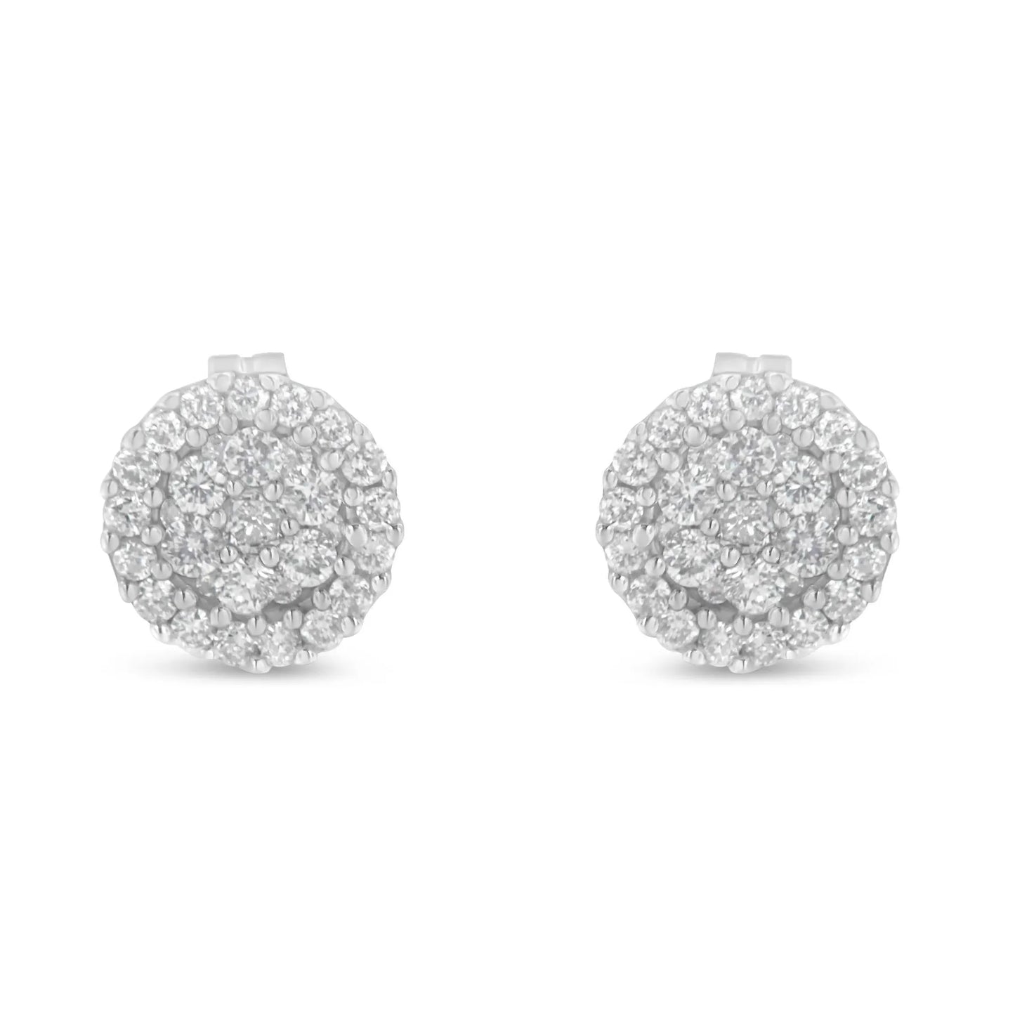 1/2 Carat Brilliant-Cut Diamond Halo-Style Cluster Round Button Stud Earrings in 14K White Gold