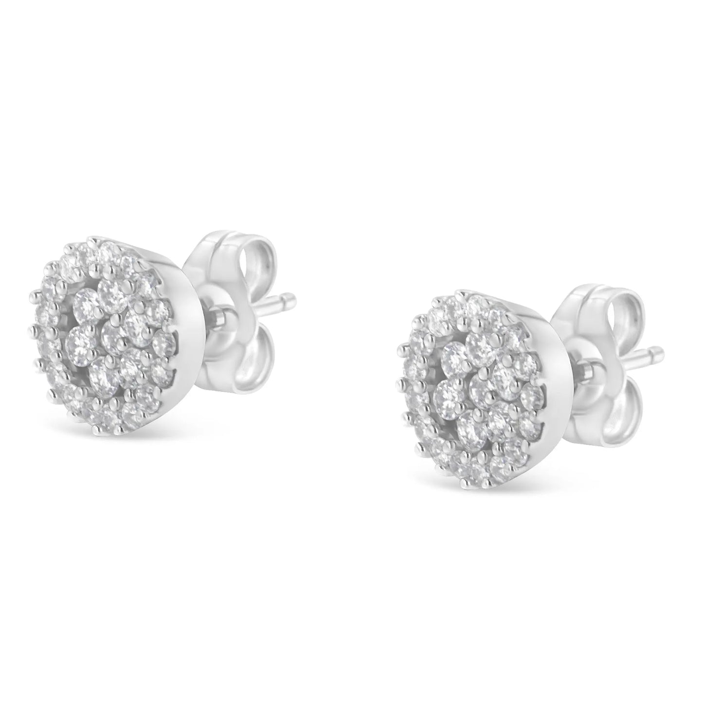1/2 Carat Brilliant-Cut Diamond Halo-Style Cluster Round Button Stud Earrings in 14K White Gold