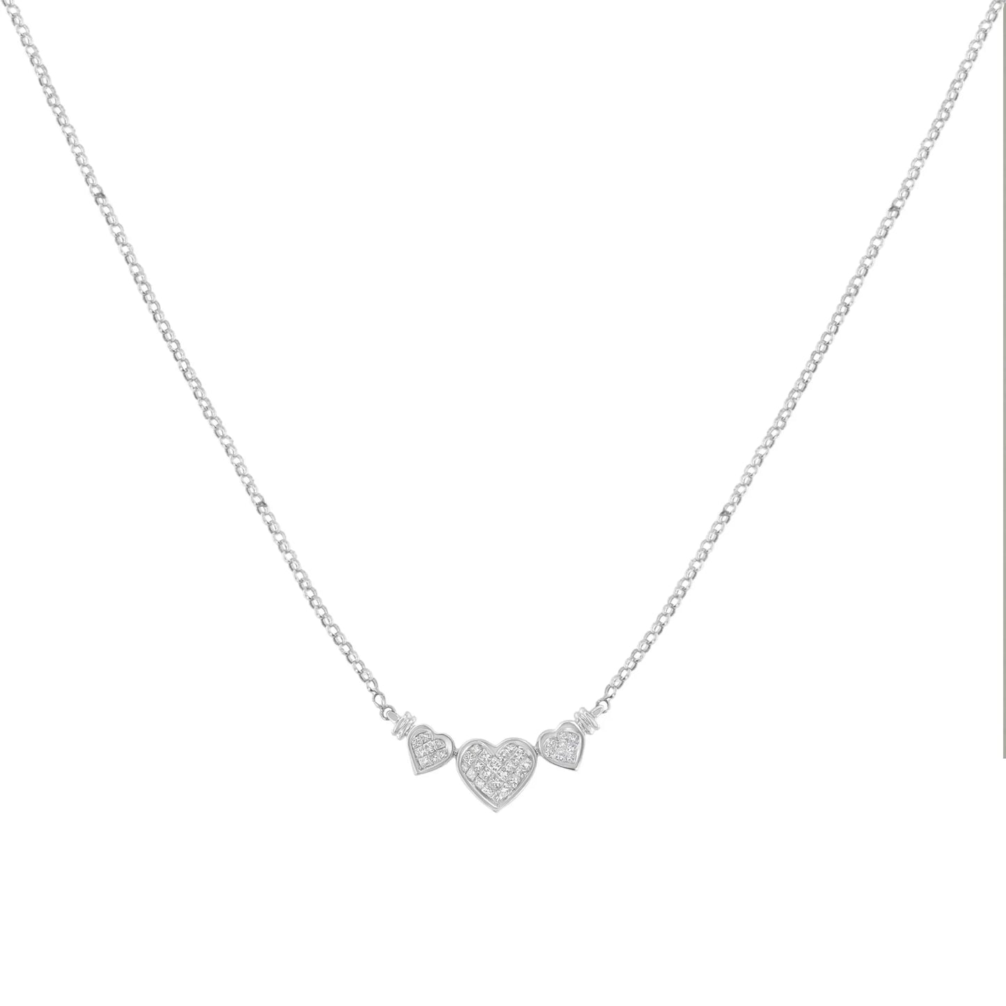 1 Carat Princess Cut Diamond Three-Heart Statement Pendant Necklace in 14K White Gold
