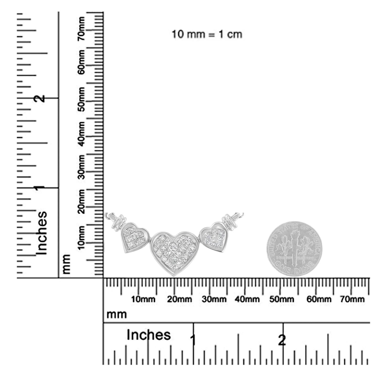 1 Carat Princess Cut Diamond Three-Heart Statement Pendant Necklace in 14K White Gold