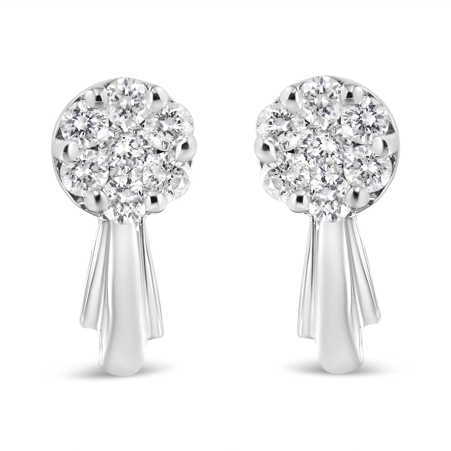 3/4 Carat Diamond Floral Cluster Drop and Dangle Stud Earrings in 14K White or Yellow Gold