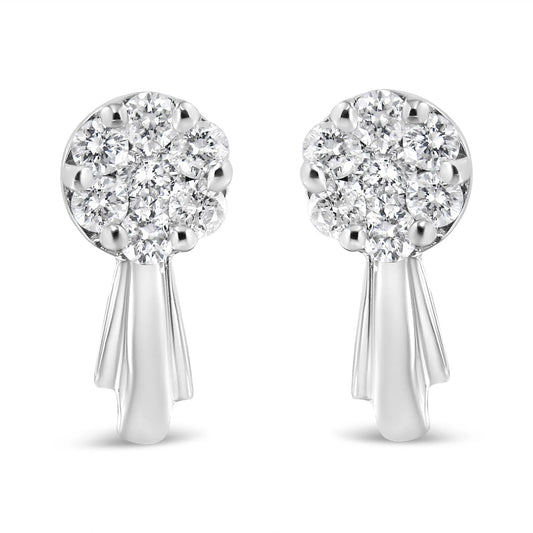 3/4 Carat Diamond Floral Cluster Drop and Dangle Stud Earrings in 14K White or Yellow Gold