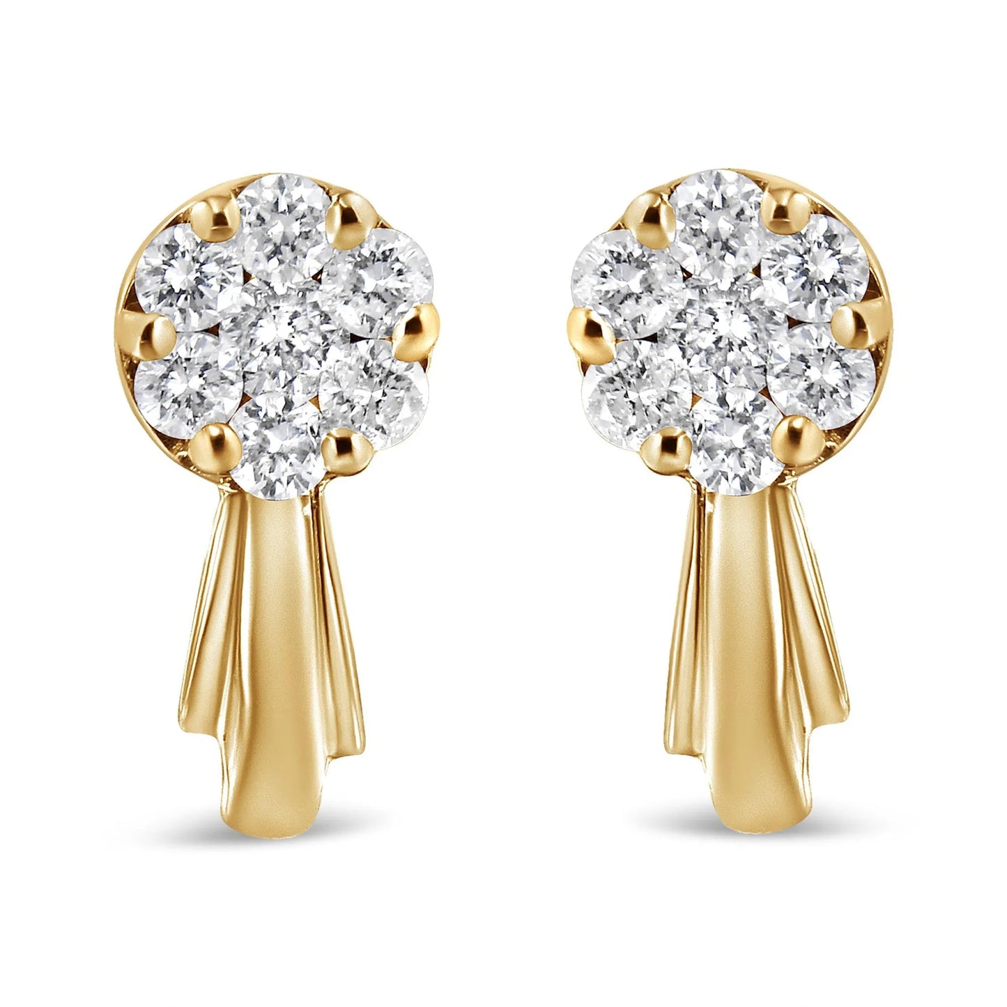 3/4 Carat Diamond Floral Cluster Drop and Dangle Stud Earrings in 14K White or Yellow Gold