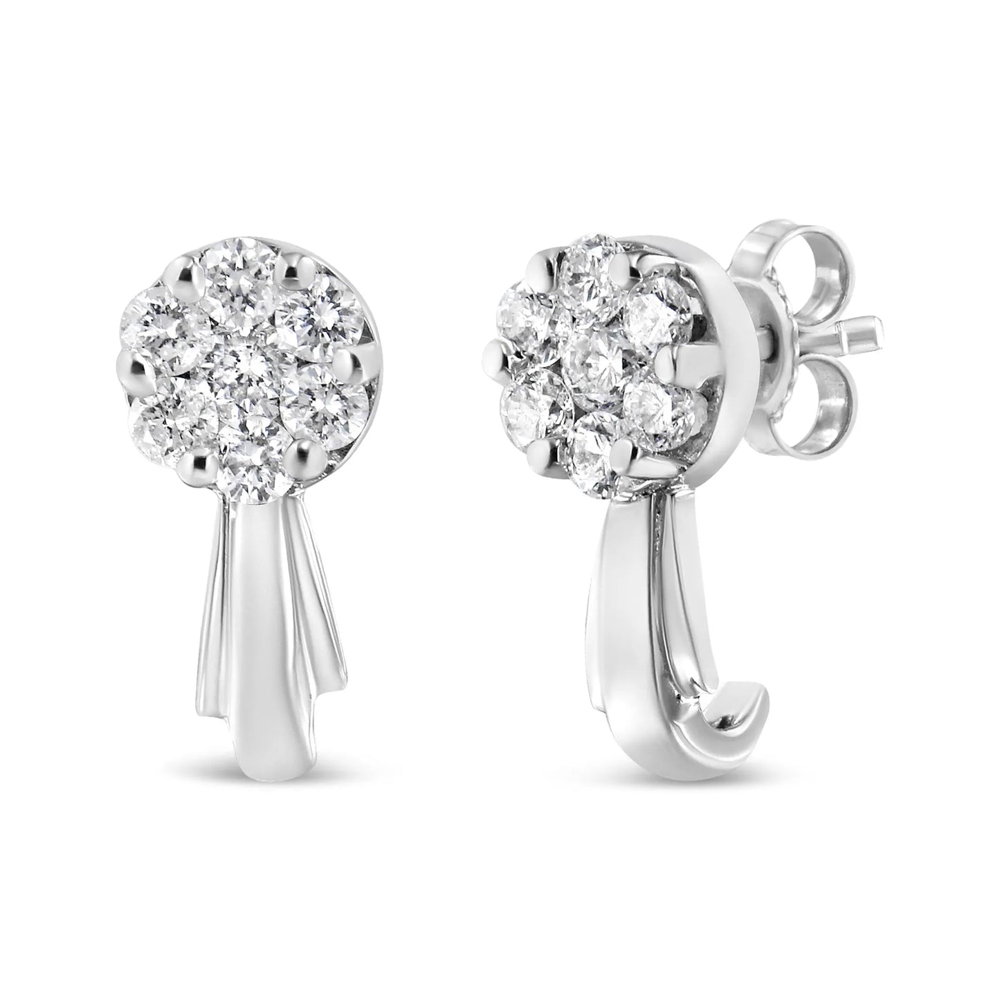 3/4 Carat Diamond Floral Cluster Drop and Dangle Stud Earrings in 14K White or Yellow Gold