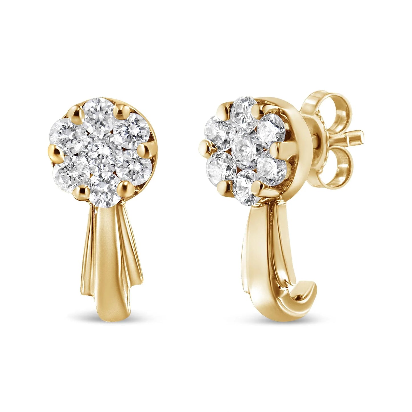 3/4 Carat Diamond Floral Cluster Drop and Dangle Stud Earrings in 14K White or Yellow Gold