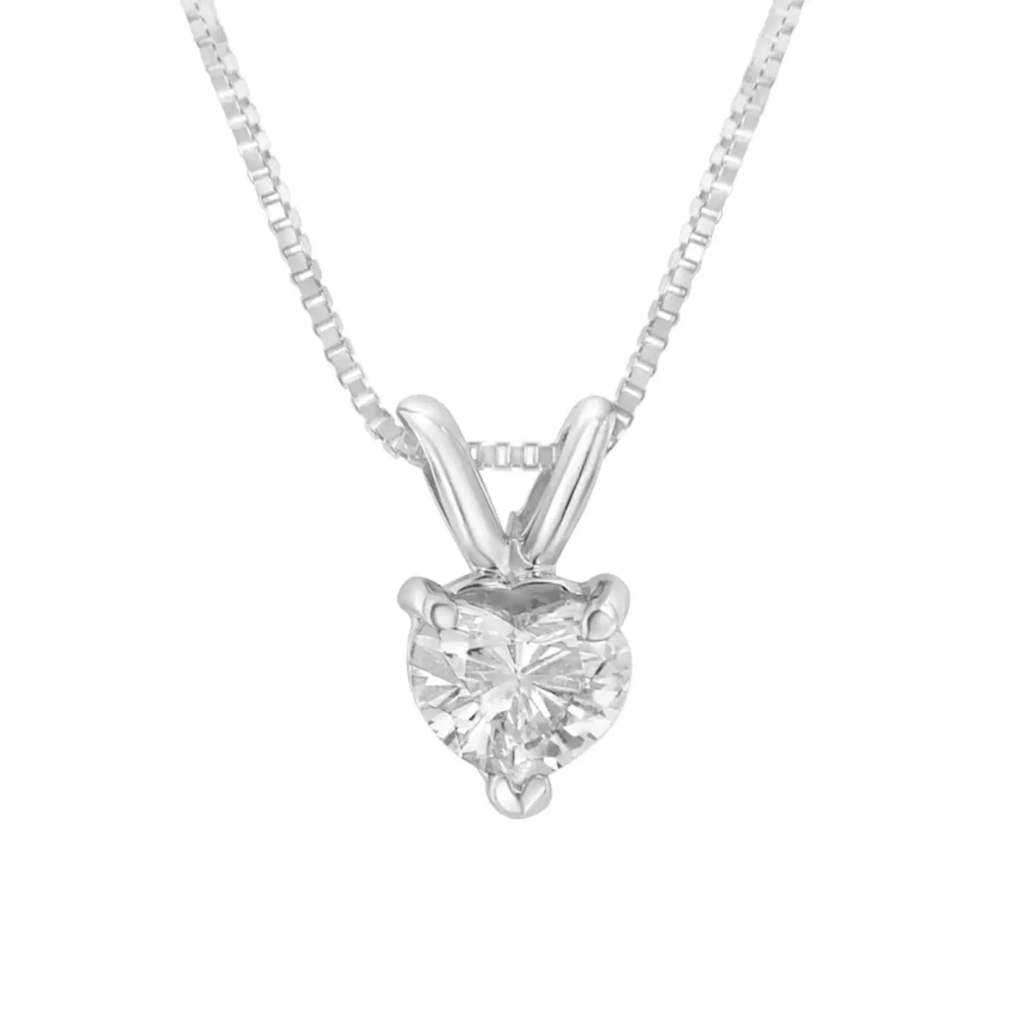 3-Prong Set Heart Shaped Solitaire Diamond Necklace in 14K White Gold