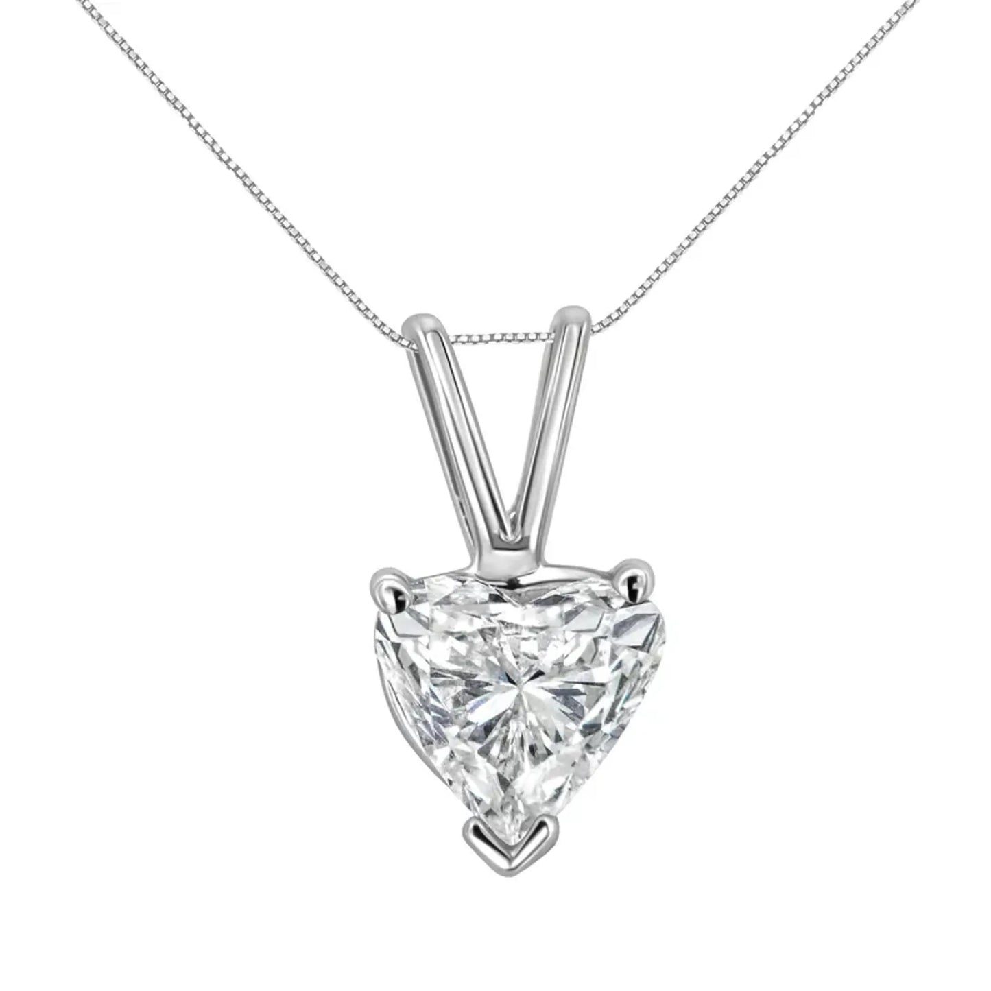 3-Prong Set Heart Shaped Solitaire Diamond Necklace in 14K White Gold