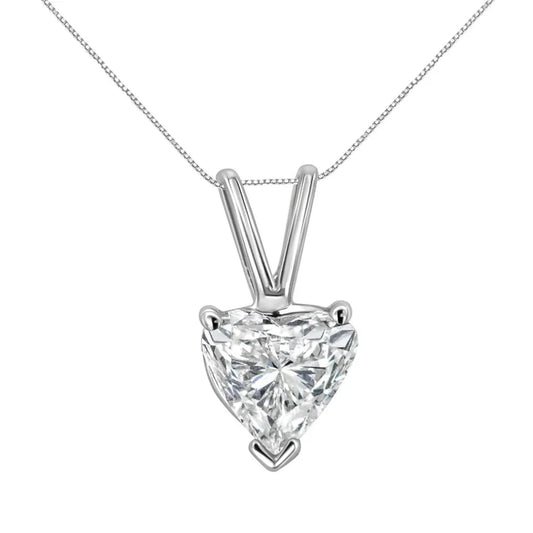 3-Prong Set Heart Shaped Solitaire Diamond Necklace in 14K White Gold