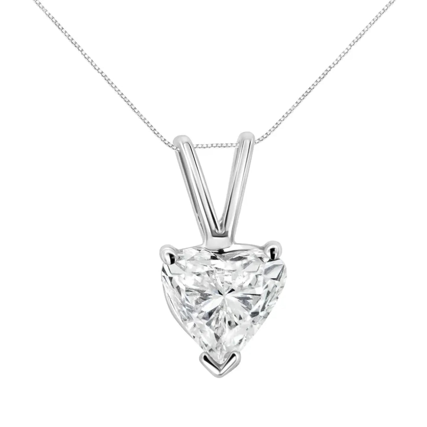 3-Prong Set Heart Shaped Solitaire Diamond Necklace in 14K White Gold